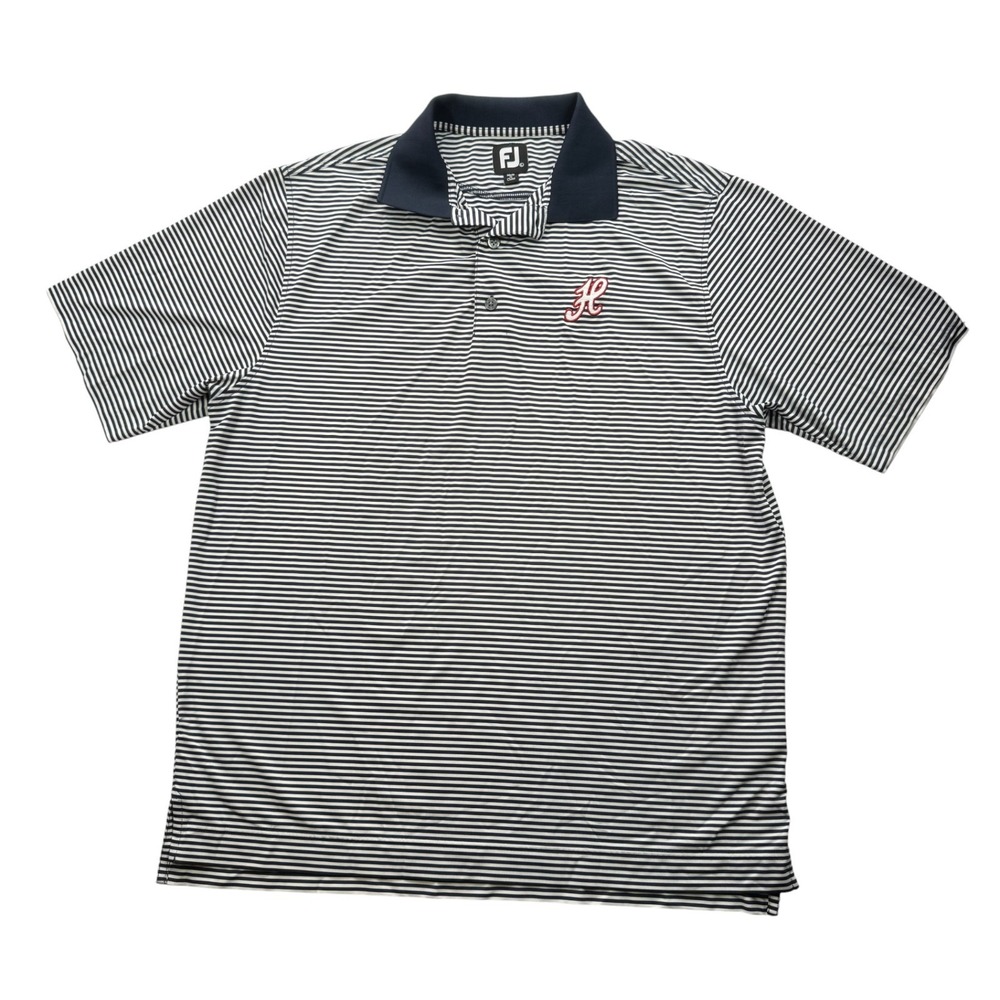 FootJoy‎ Performance Golf Polo Shirt Mens L Navy Blue White Stripe Golf Script H
